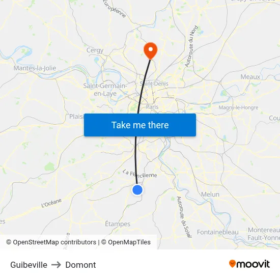 Guibeville to Domont map
