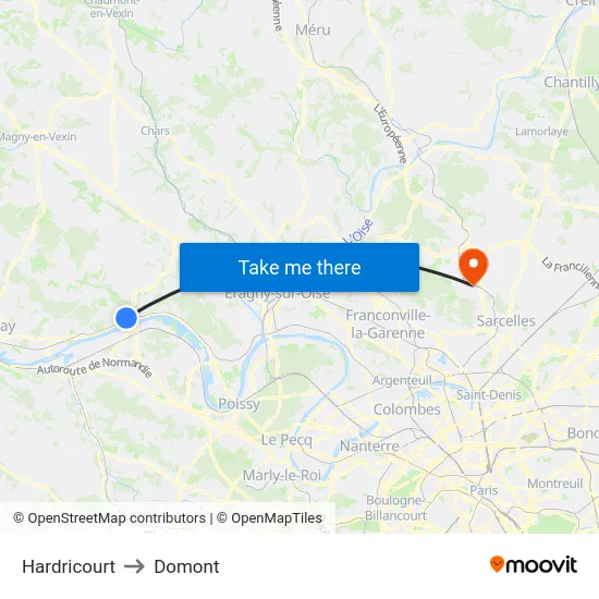 Hardricourt to Domont map