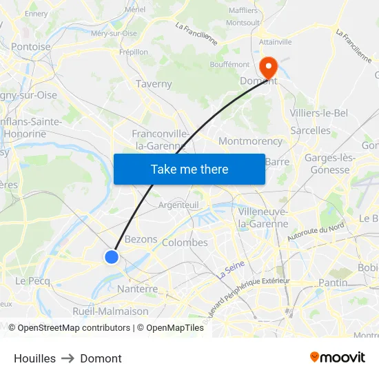 Houilles to Domont map