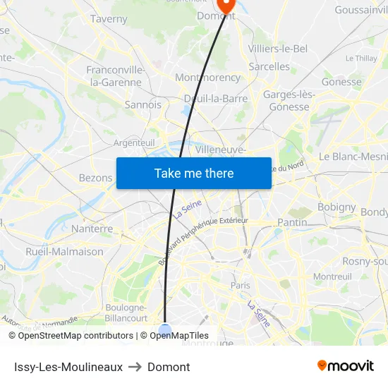 Issy-Les-Moulineaux to Domont map