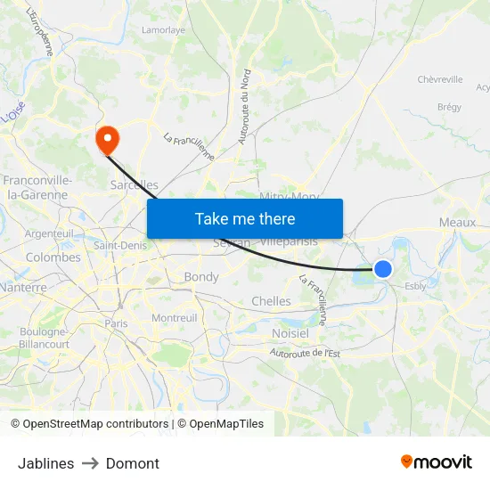 Jablines to Domont map