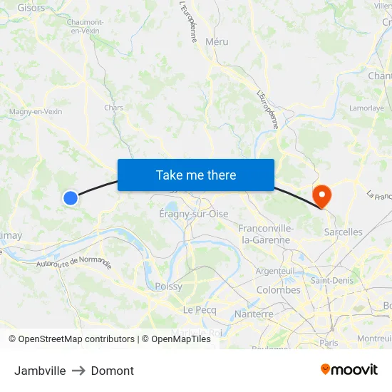 Jambville to Domont map