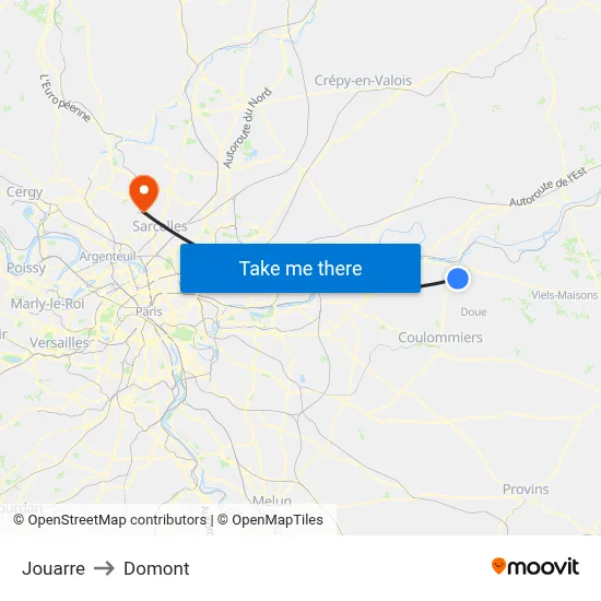 Jouarre to Domont map
