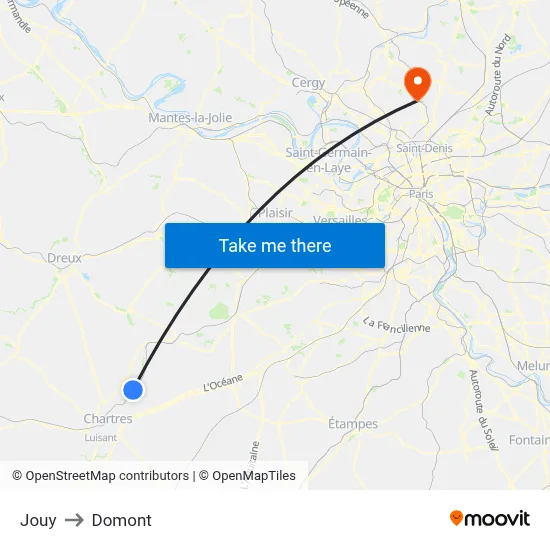 Jouy to Domont map