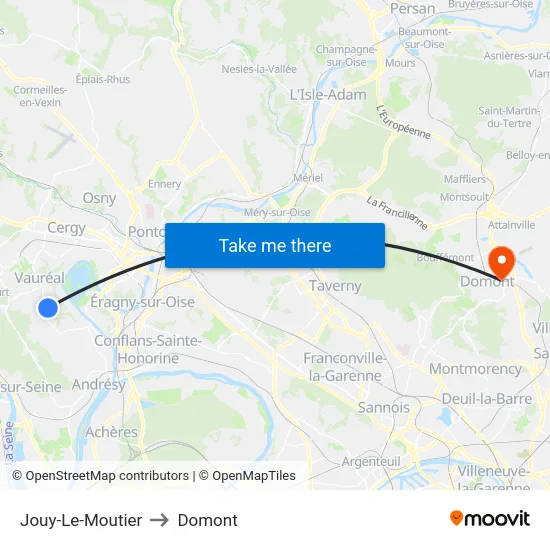 Jouy-Le-Moutier to Domont map