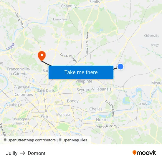 Juilly to Domont map
