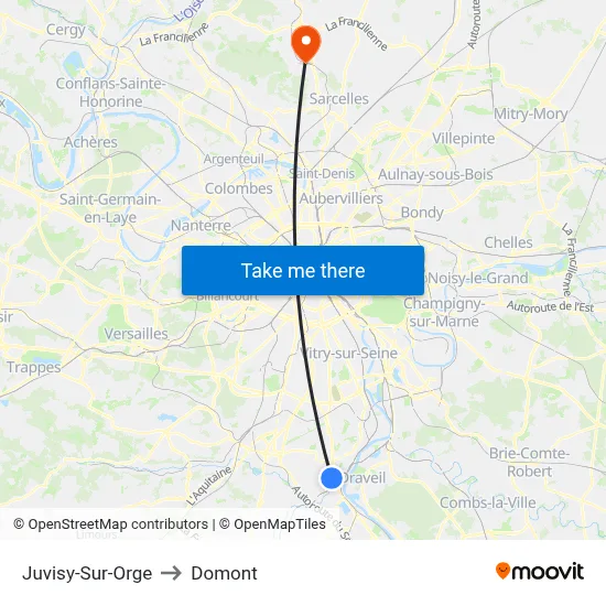 Juvisy-Sur-Orge to Domont map