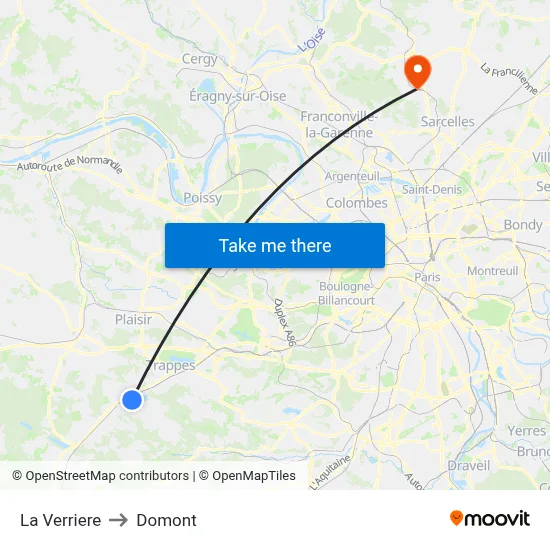 La Verriere to Domont map