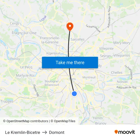 Le Kremlin-Bicetre to Domont map
