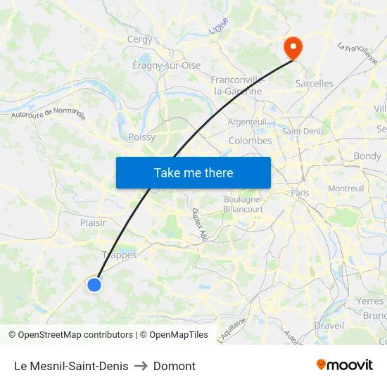 Le Mesnil-Saint-Denis to Domont map