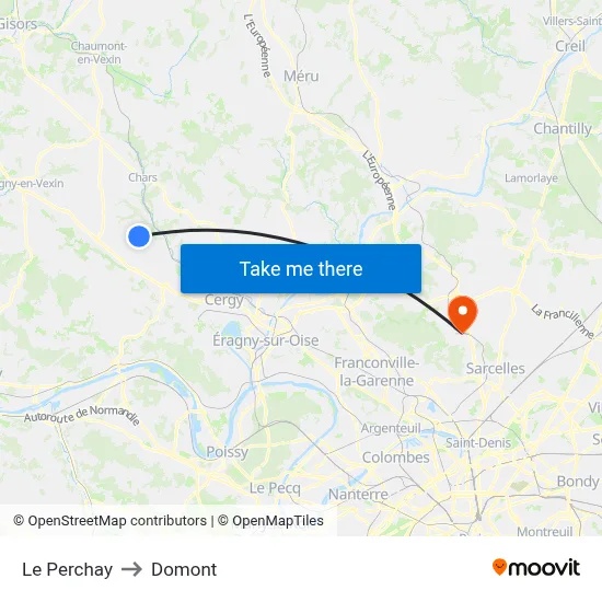 Le Perchay to Domont map