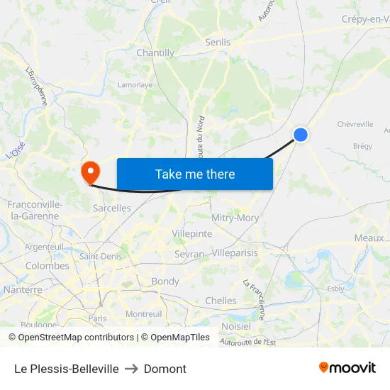 Le Plessis-Belleville to Domont map