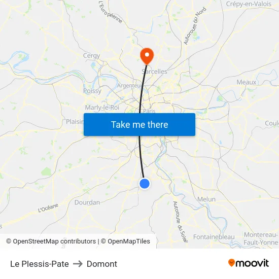 Le Plessis-Pate to Domont map