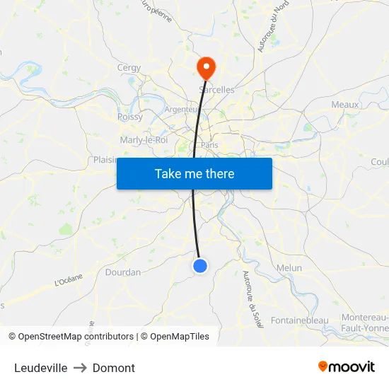 Leudeville to Domont map