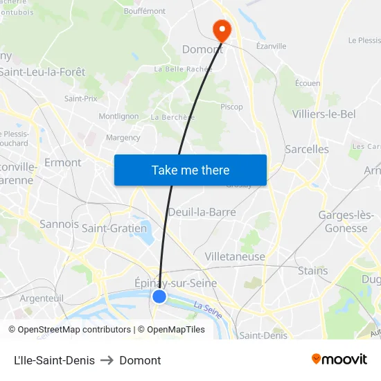 L'Ile-Saint-Denis to Domont map