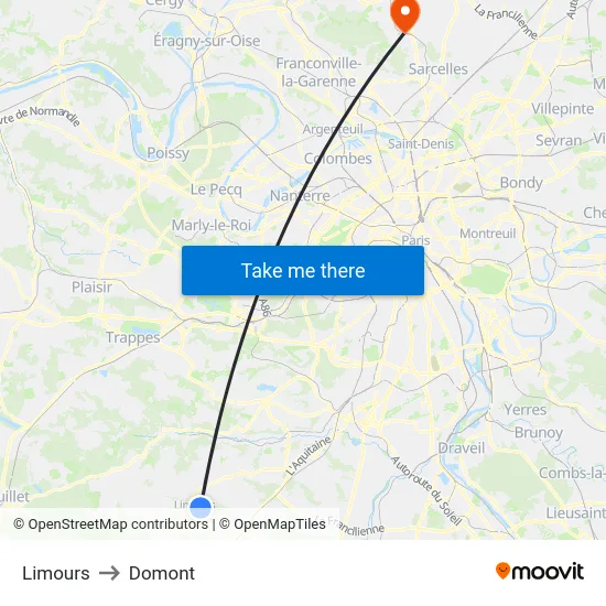 Limours to Domont map