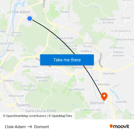 L'Isle-Adam to Domont map
