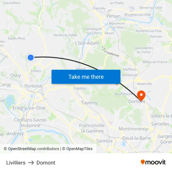 Livilliers to Domont map