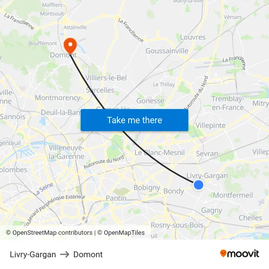 Livry-Gargan to Domont map