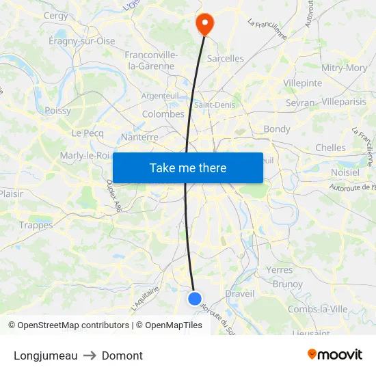 Longjumeau to Domont map