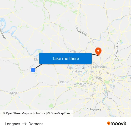 Longnes to Domont map