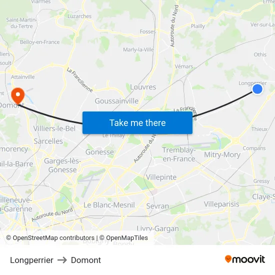 Longperrier to Domont map