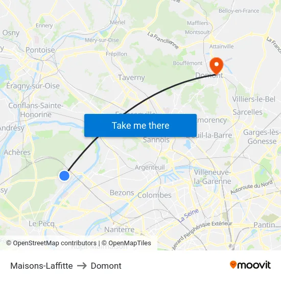 Maisons-Laffitte to Domont map