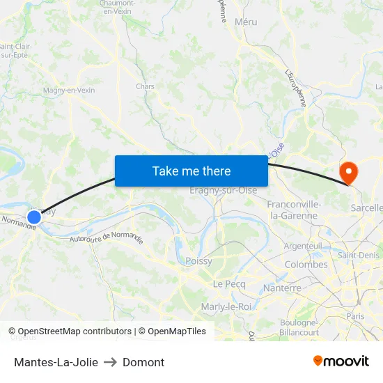 Mantes-La-Jolie to Domont map