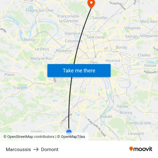 Marcoussis to Domont map