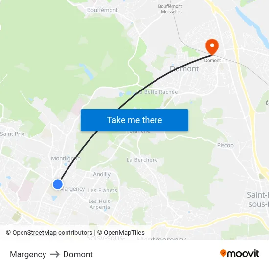 Margency to Domont map