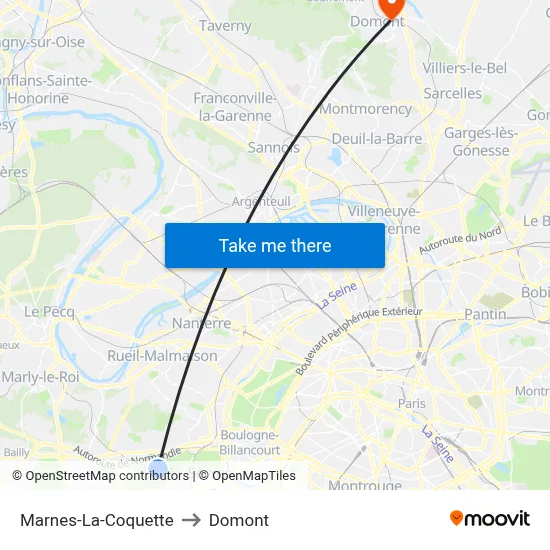 Marnes-La-Coquette to Domont map