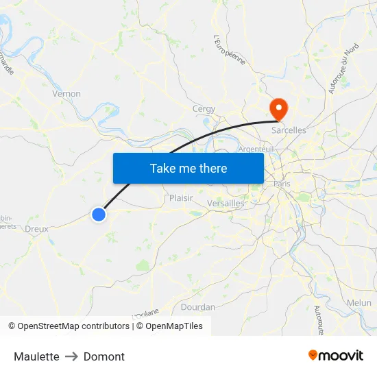 Maulette to Domont map