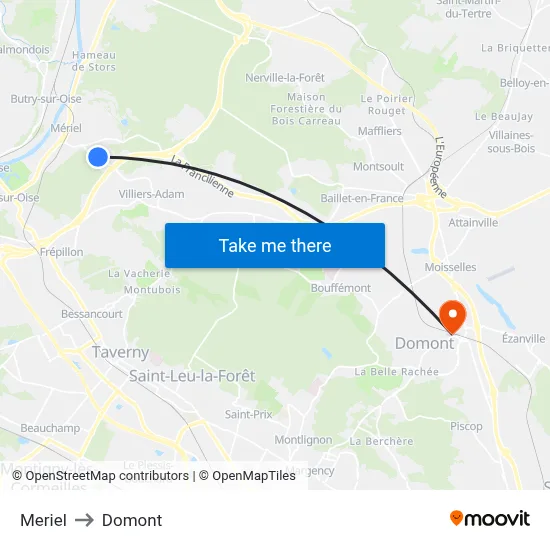 Meriel to Domont map