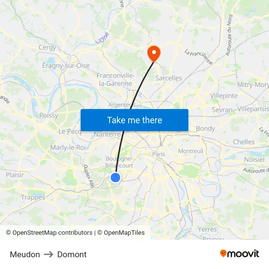 Meudon to Domont map