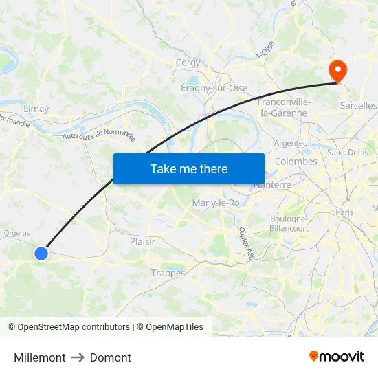 Millemont to Domont map