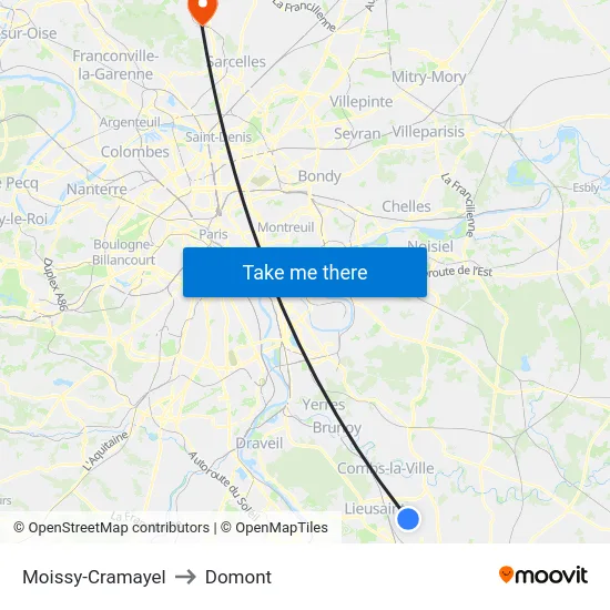 Moissy-Cramayel to Domont map