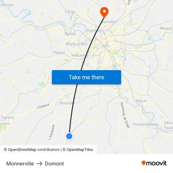 Monnerville to Domont map