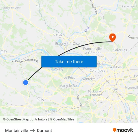 Montainville to Domont map