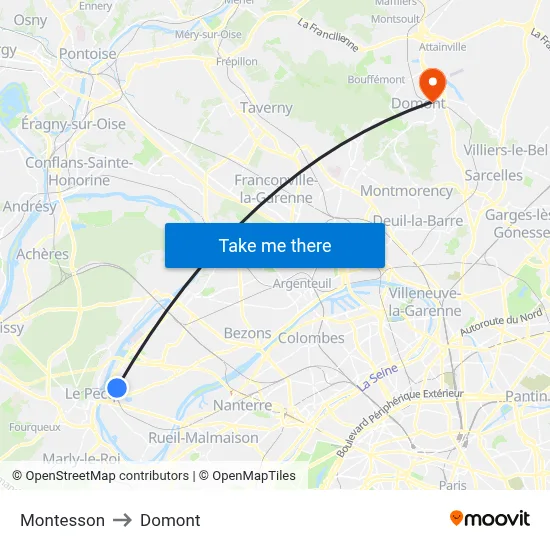 Montesson to Domont map