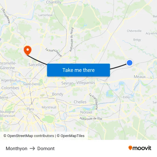 Monthyon to Domont map