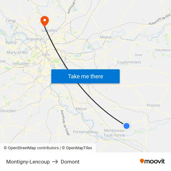 Montigny-Lencoup to Domont map