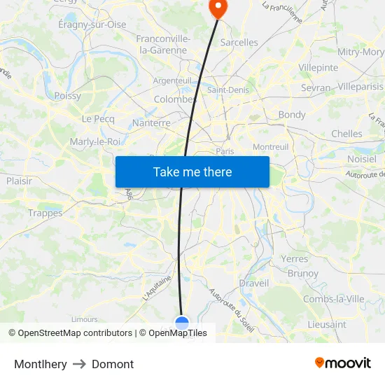 Montlhery to Domont map
