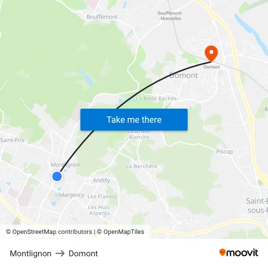 Montlignon to Domont map