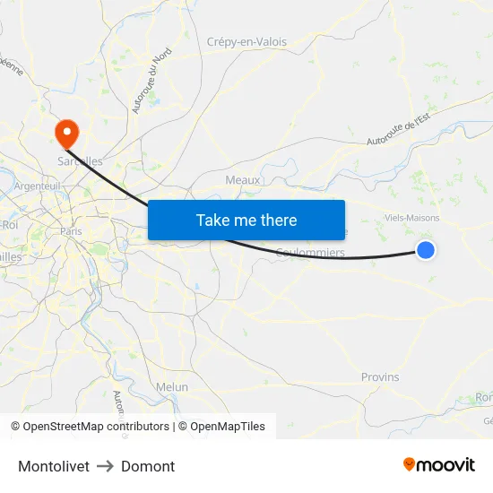 Montolivet to Domont map