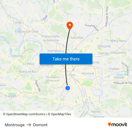 Montrouge to Domont map