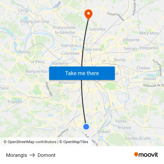 Morangis to Domont map