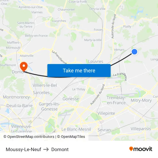 Moussy-Le-Neuf to Domont map