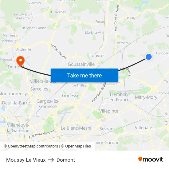Moussy-Le-Vieux to Domont map
