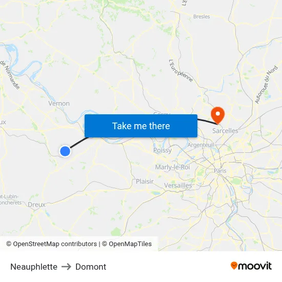 Neauphlette to Domont map