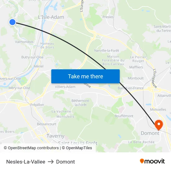 Nesles-La-Vallee to Domont map
